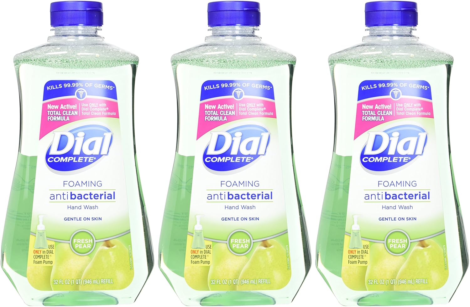 Dial Complete Antibacterial Foaming Hand Wash Refill, Fresh Pear, 32 fl oz (Pack of 3)