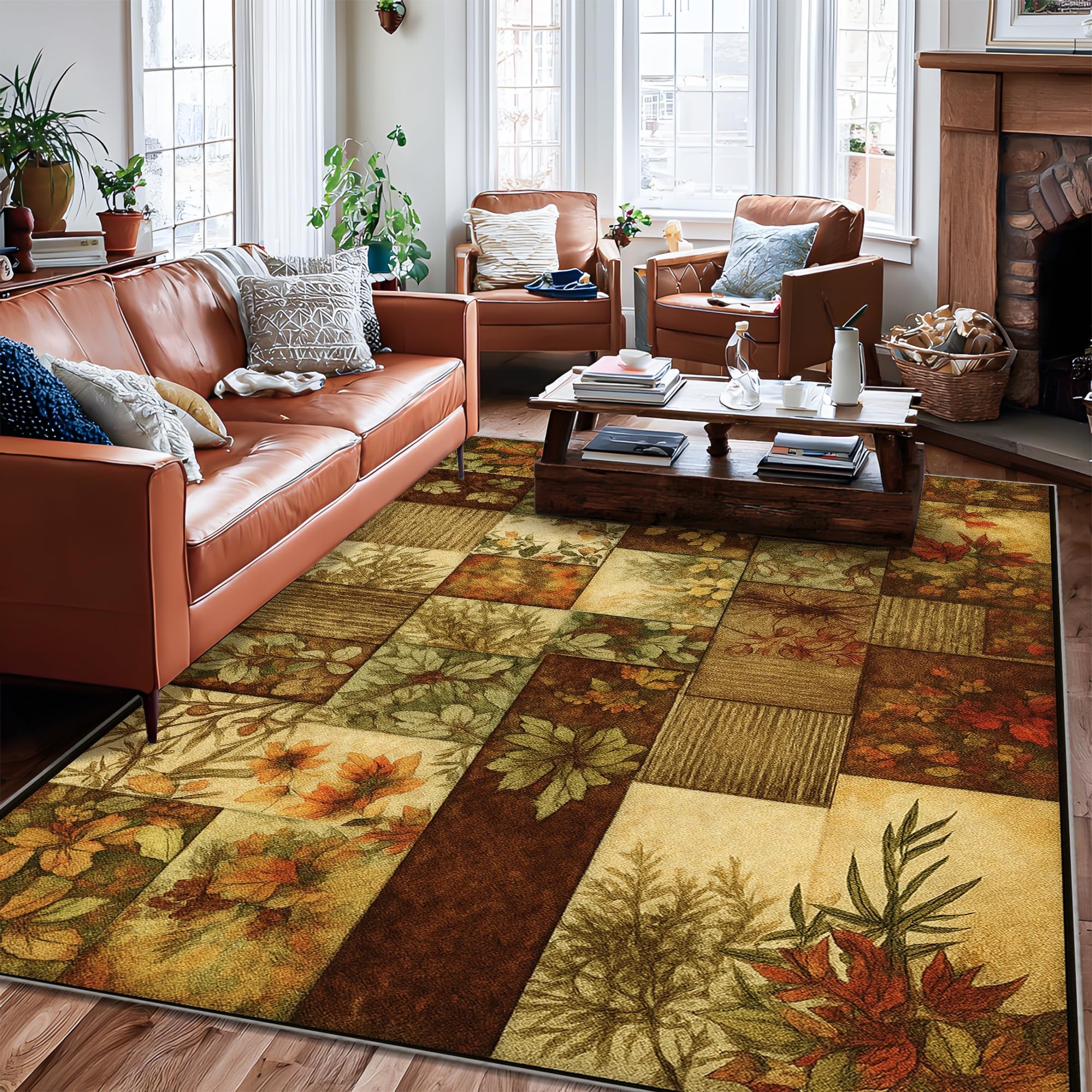 Tapis de qualité motif feuilles d'automne branches de fleurs rustiques résistant