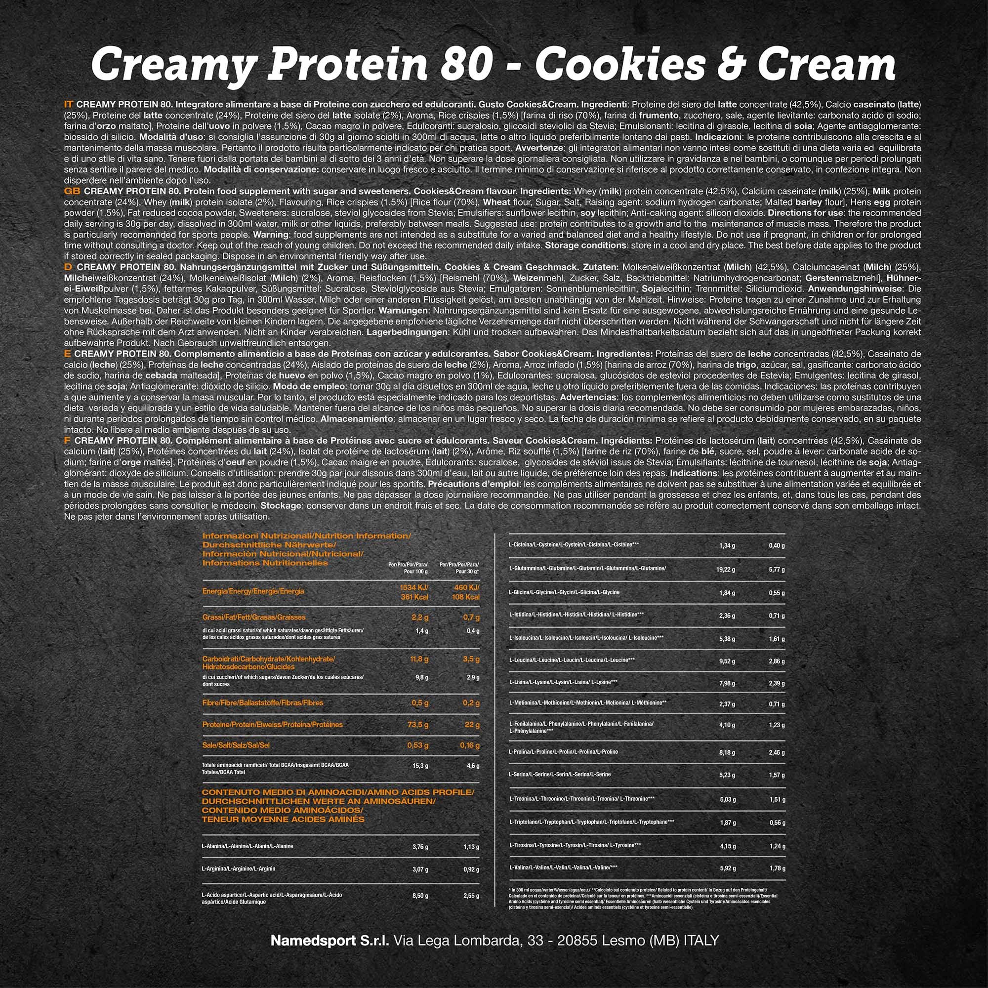 Named Sport Creamy Protein 80 Cookies & Cream - 500 Gr