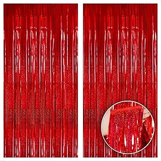 XtraLarge Iridescent Red Foil Fringe Curtain - 6.4x10 feet, Red Party Decorations | Pack of 2, Metallic Red Fringe Backdrop | Red Streamers, Red Tinsel Curtain for Valentines, Birthday, Bachelorette