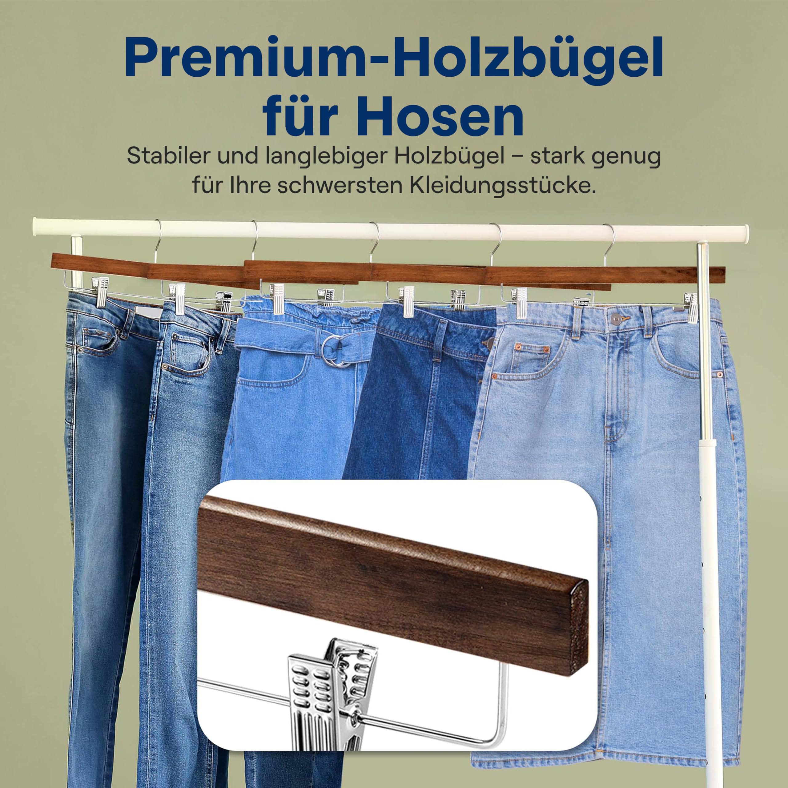 SereneLife Rockbügel, Kleiderbügel Holz, 20 Stück Kleiderbügel mit Klammern, Hosenbügel mit 360 ° Schwenkhaken & Verstellbare Clips 35.5cm, Kleiderbügel Platzsparend, Hangers Clothes, Retro Braun