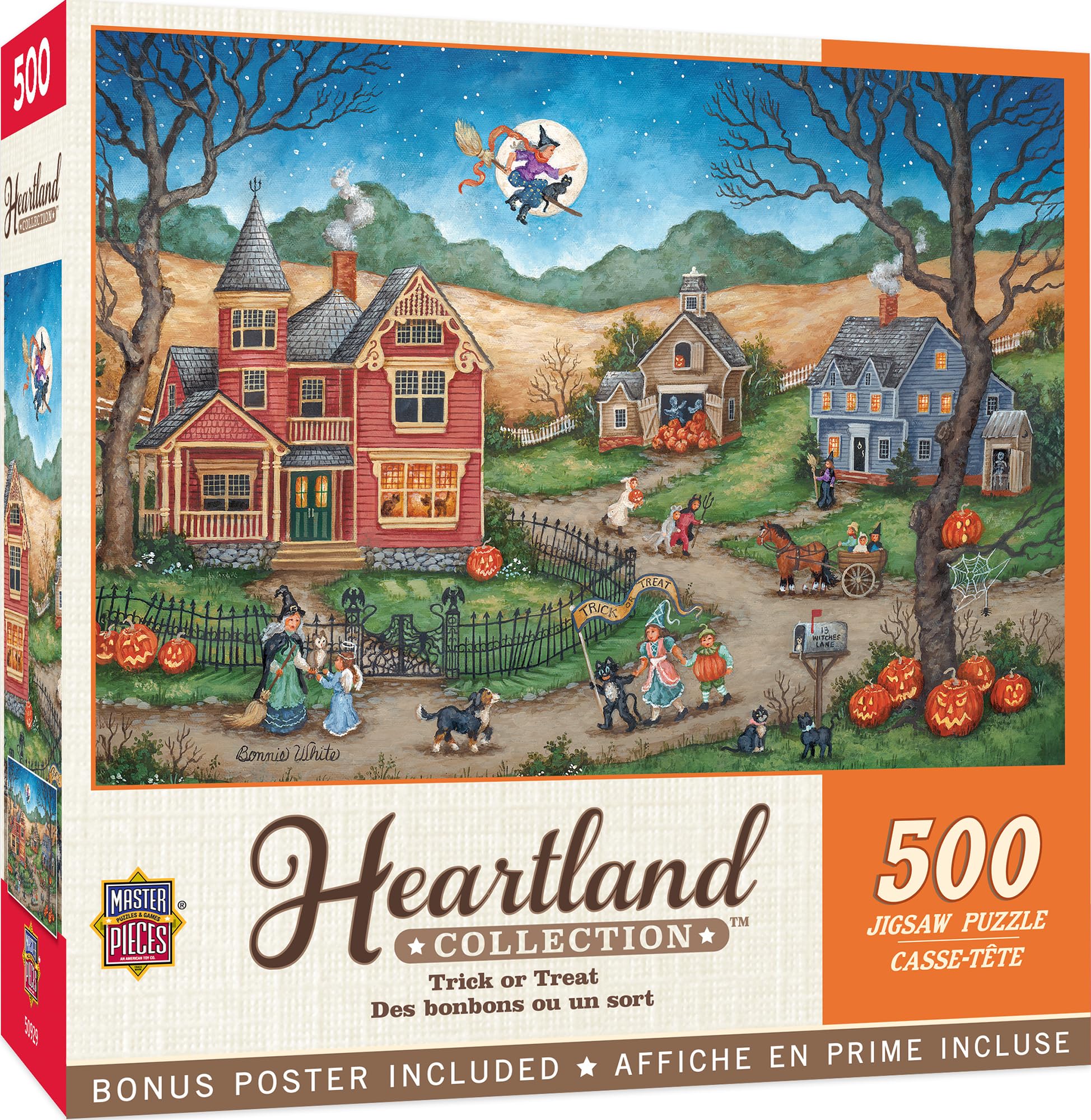 Halloween Jigsaw Puzzle 500 Pieces - Trick or Treat Scene - 15"x21" - Adults & Family - Folk Art by Bonnie White