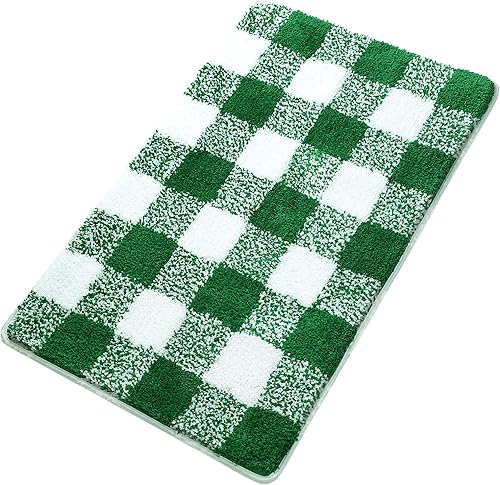 Miniatura 10 de PiccoCasa Tapetes de baño de microfibra con patrón a cuadros, extra suaves, esponjosos, absorbentes, tapetes de baño para bañera, tapete
