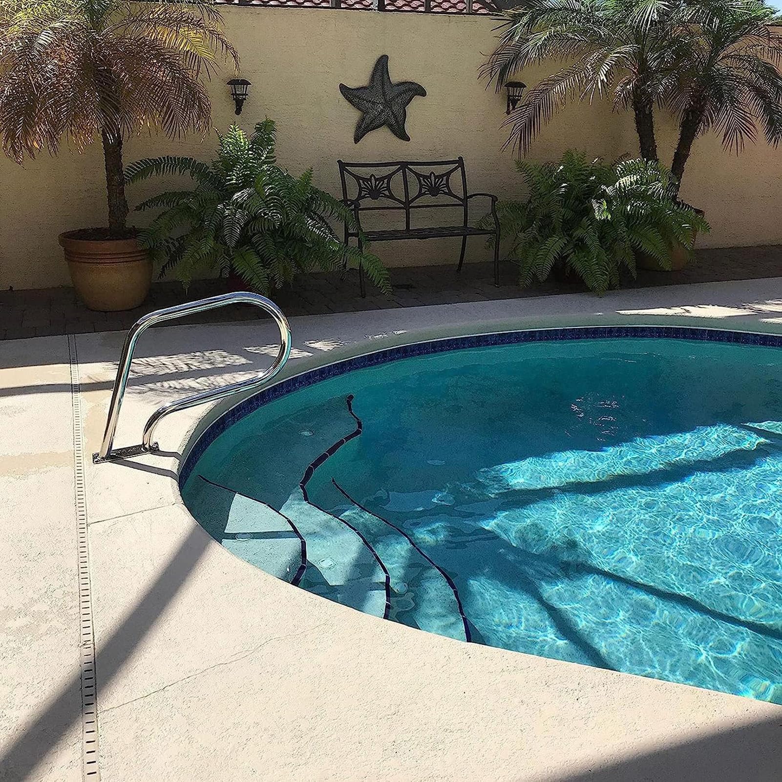 Pool Handrail, 304 Stainless Steel Swimming Pool Grab Bar with Base Plate and Accessories, Rated 250 Pound Load Capacity, Deck Mounted Safety Hand Rail (1pcs)