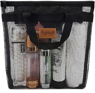Ayieyill Shower Caddy Portable, Mesh Shower Caddy Tote Bag Quick Dry Hanging Toiletry and Bath Organizer for College Dorm, Gym, Beach, Travel or Camping with Zipper (Black)