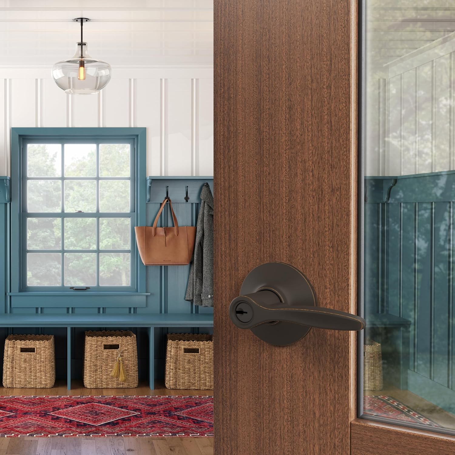 Schlage F51A DEL 716 Delfayo Door Lever with Standard Trim, Keyed Entry Lock, Aged Bronze