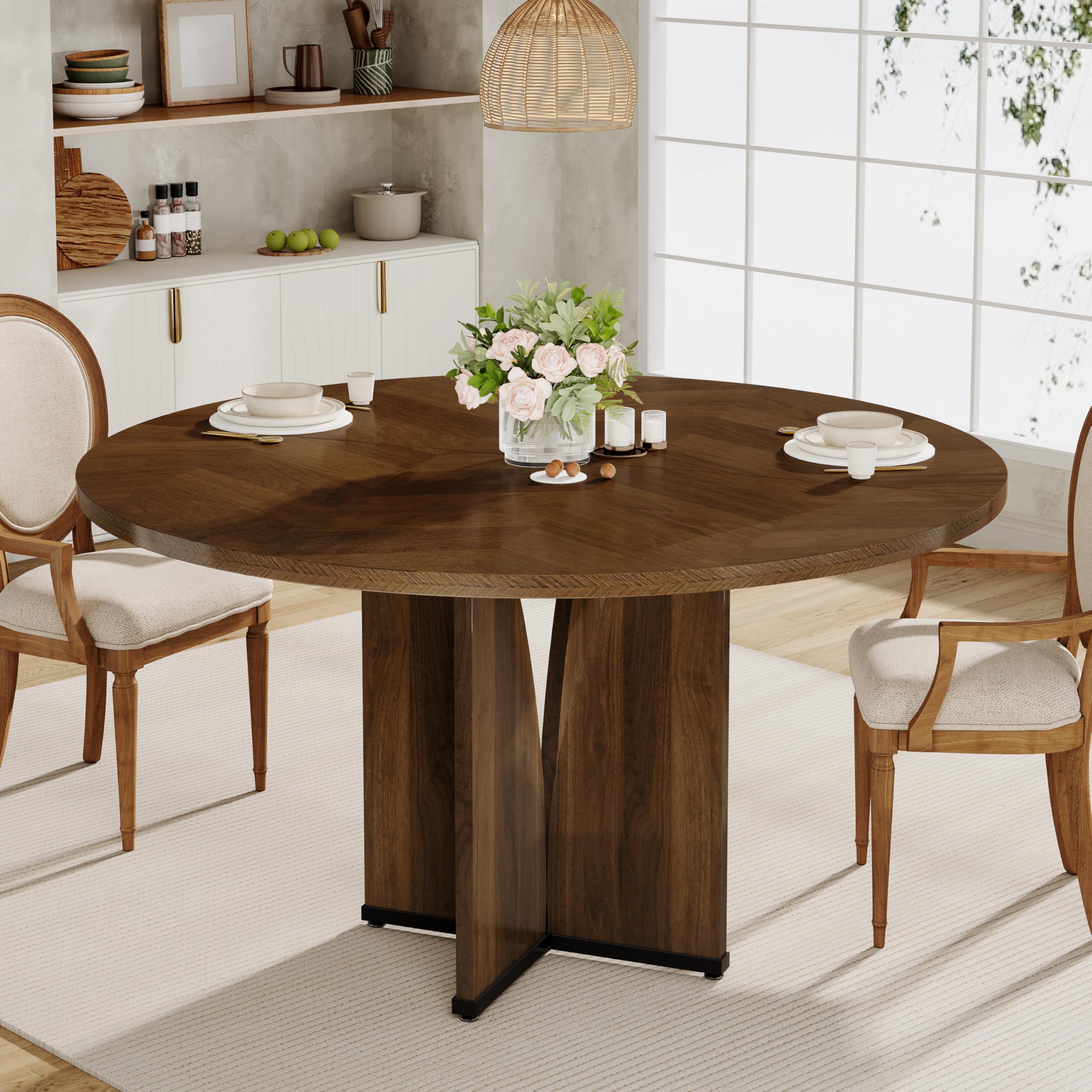 TRIBESIGNS Mesa De Comedor Redonda Para 4 Personas, Mesa De Cocina De 100 Cm, Estilo Rústico, Mesa De Cocina De Madera De Diseño Industrial, Pequeña Mesa De Comedor Redonda Para Comedor, Cocina