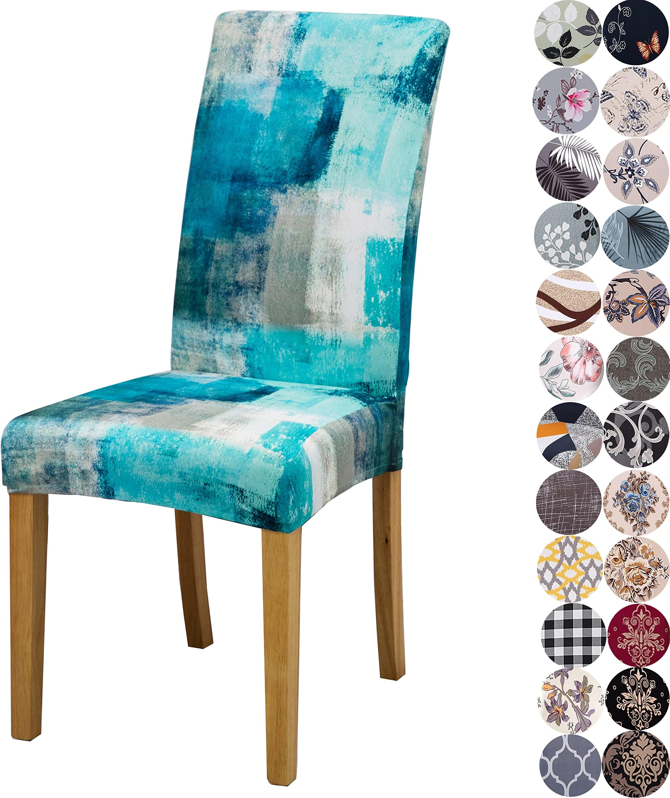 Lalluxy Stretchy Parson Chair Slipcovers for Dining Room Chair seat Covers Chair Protectors for Party Pet Protection Universal Fit Soft Polyester (Set of 4, Teal with Grey)