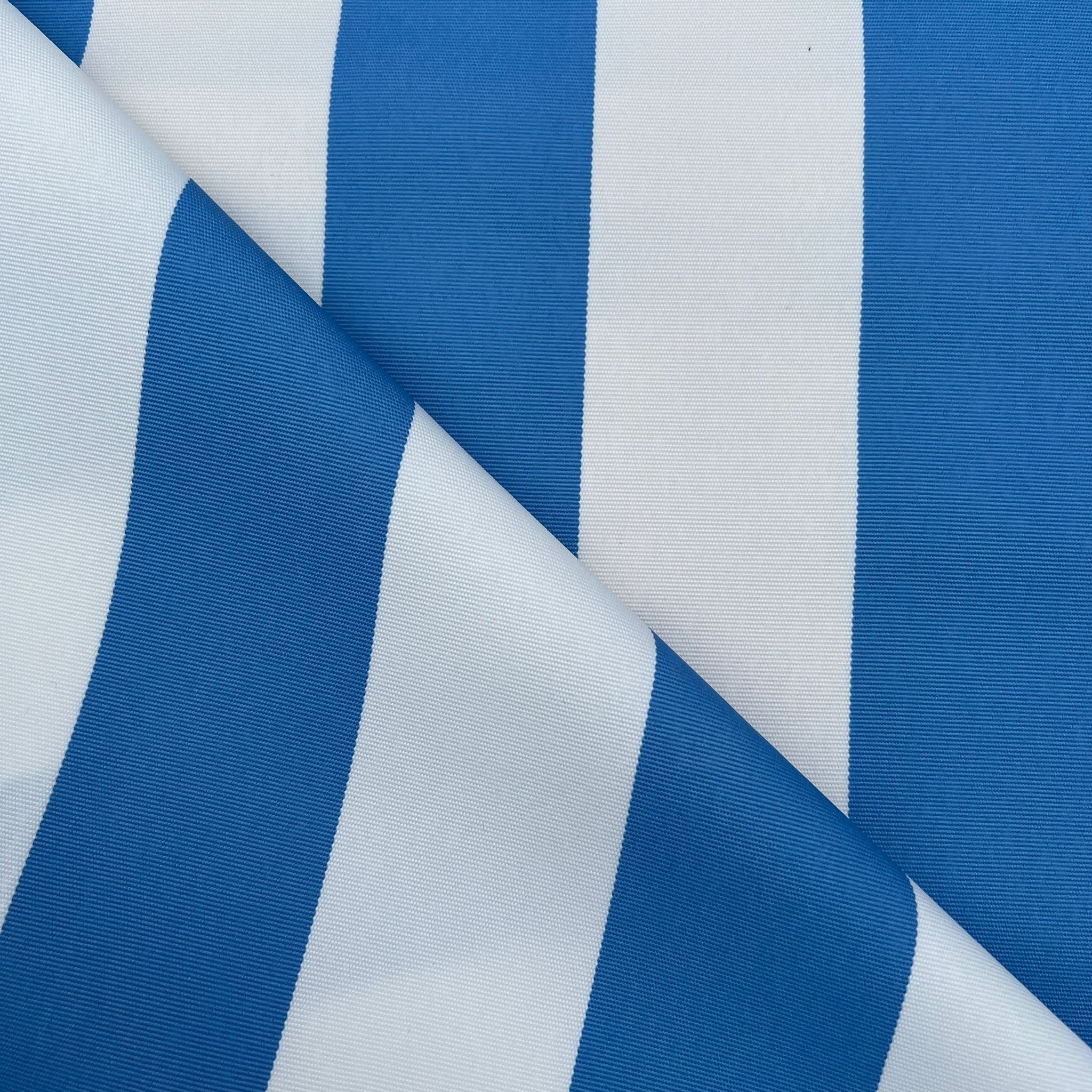 Striped Tough UV Resistant Water Resistant Heavy Duty Outdoor Canvas Gazebo Awning Deckchair Cushion Fabric Material | 60" - 150 cm Wide (per Metre, Light Blue) — image 1