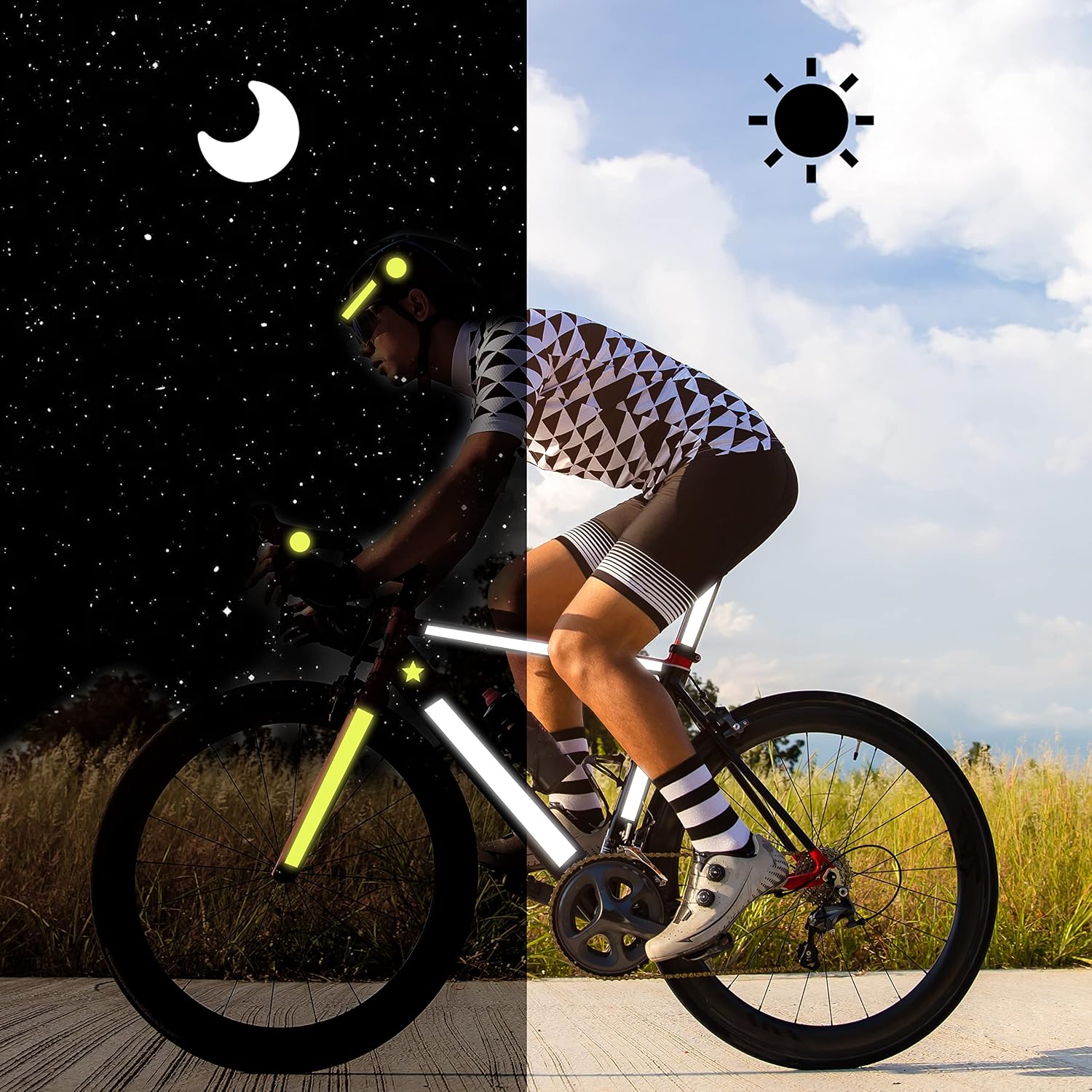 Himiway 42Pcs or 84 Pcs or 2/4 Rolls Bike Reflective Stickers Outdoor Waterproof Bicycle Reflective Tape Night Safety Warning Reflective Decals for Bike, Motorbike, Helmet, Scooter, Hard Hat etc.