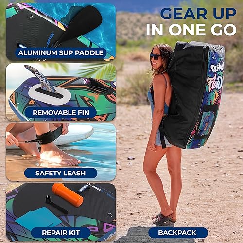 Miniatura 7 de SereneLife Inflatable Stand Up Paddle Board (6 Inches Thick) with Premium SUP Accessories & Carry Bag  Wide Stance, Bottom Fin for Paddling, Surf