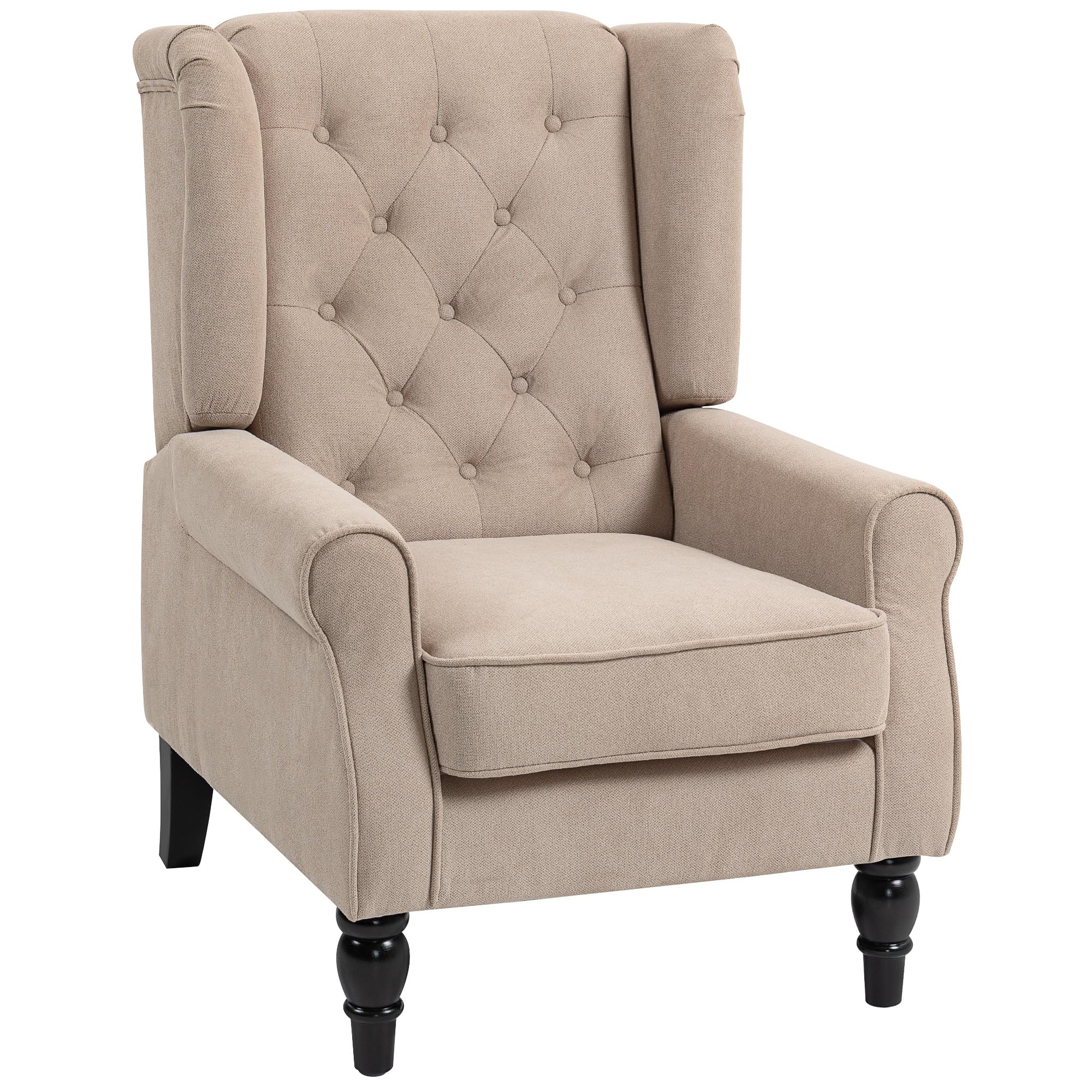 HOMCOM Wingback Accent Chair, Snow Flannel Armchair with Thick Spring Cushion, High Back, Solid Wood Legs, Retro Button Tufted Reading Chair for Living Room, Bedroom, Beige — image 1