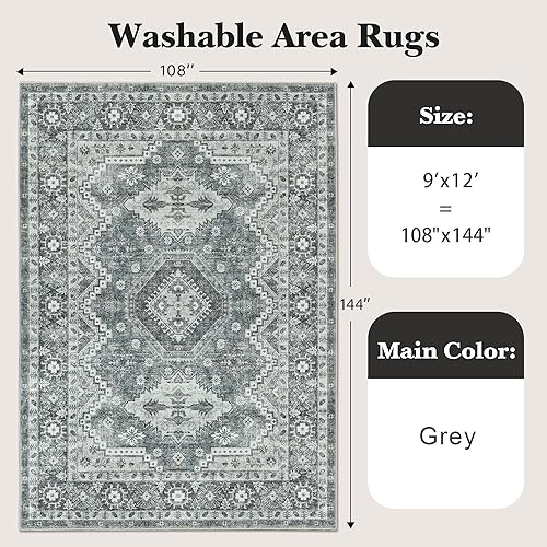 Miniatura 302 de Rugland Alfombras de área de 8 x 10, alfombra lavable resistente a las manchas, alfombras antideslizantes para sala de estar, alfombras tribales