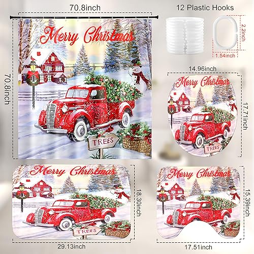 Miniatura 2 de Christmas Bathroom Sets with Shower Curtain and Rugs, Christmas Red Truck Shower Curtain Set, Xmas Bathroom Decor (B3)