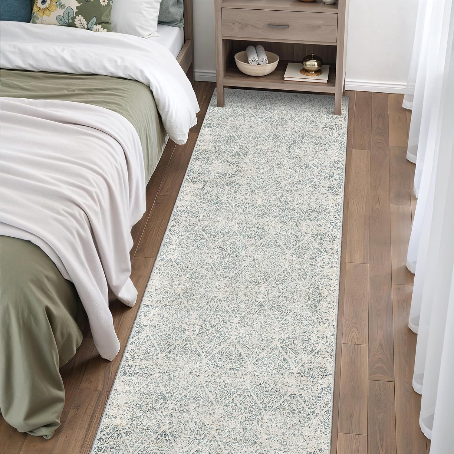Soalmost Washable 2.5'x8' Runner Rugs for Hallway, Moroccan Trellis Kitchen Runner Rugs with Rubber Backing Non-Slip Soft 2'6"x8' Carpet Runner for Entryway Laundry Bedroom Farmhouse Teal Blue