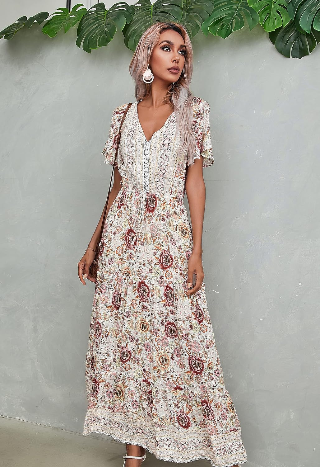 R.Vivimos Womens Summer Floral Print Cotton Short Sleeve Flowy Dress - Image 4