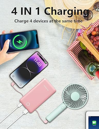 Miniatura 4 de miisso Cargador portátil delgado de 10000 mAh con cable integrado, cargador de teléfono de viaje, paquete de batería externa para teléfonos, 4