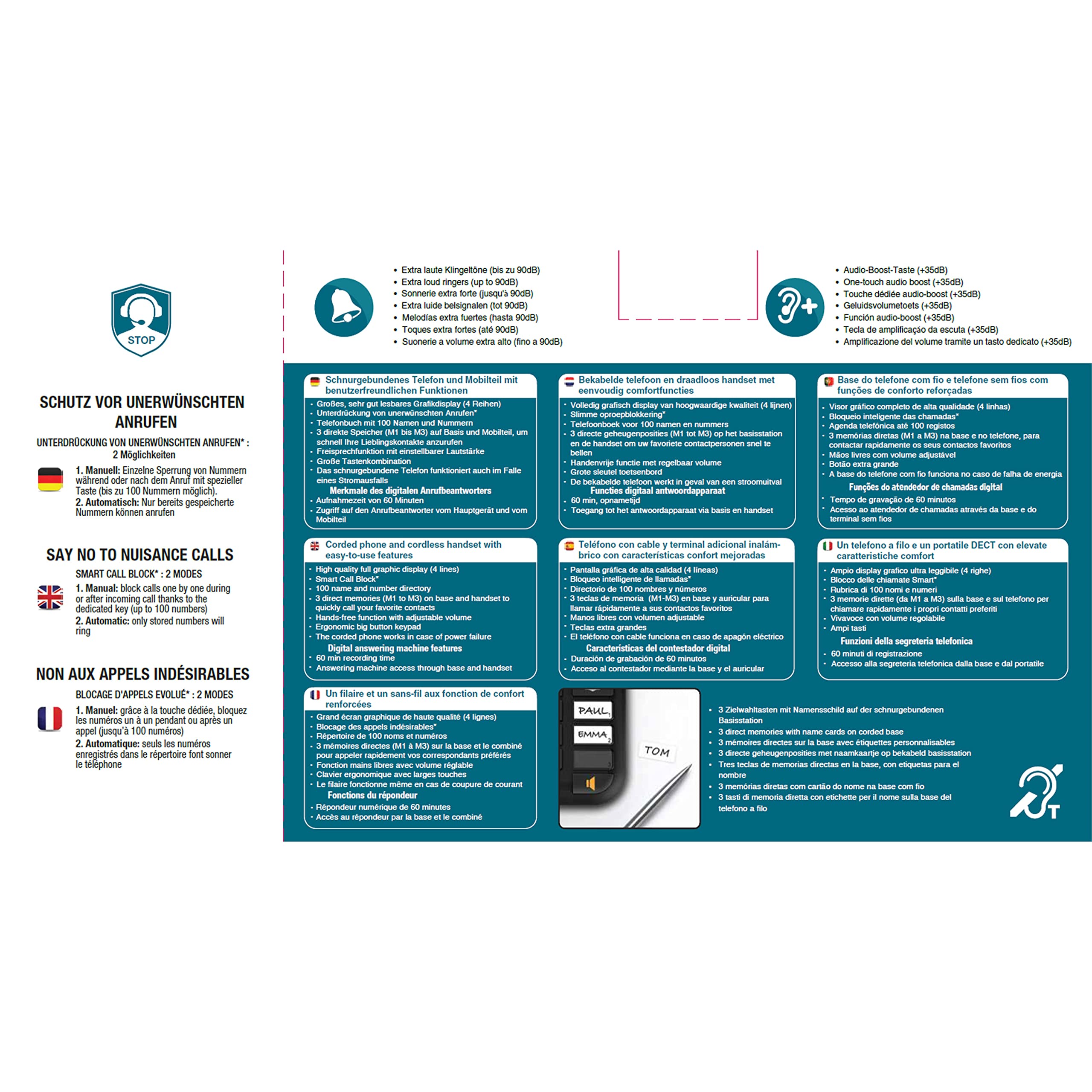 Amplicomms BigTel 1580 Combo DECT Großtasten Telefon, Anrufbeantworter, zusätzliches Mobilteil, Audio-Boost, extra Laute Klingeltöne, Hörgerätekompatibel, Schwarz