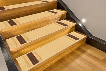 RugStylesOnline Custom Size Cut to Size Stair Treads Solid Border Beige Customize Slip Resistant Latex Backing Low Profile Stair Tread Set of 13 Beige 6in x 26 in