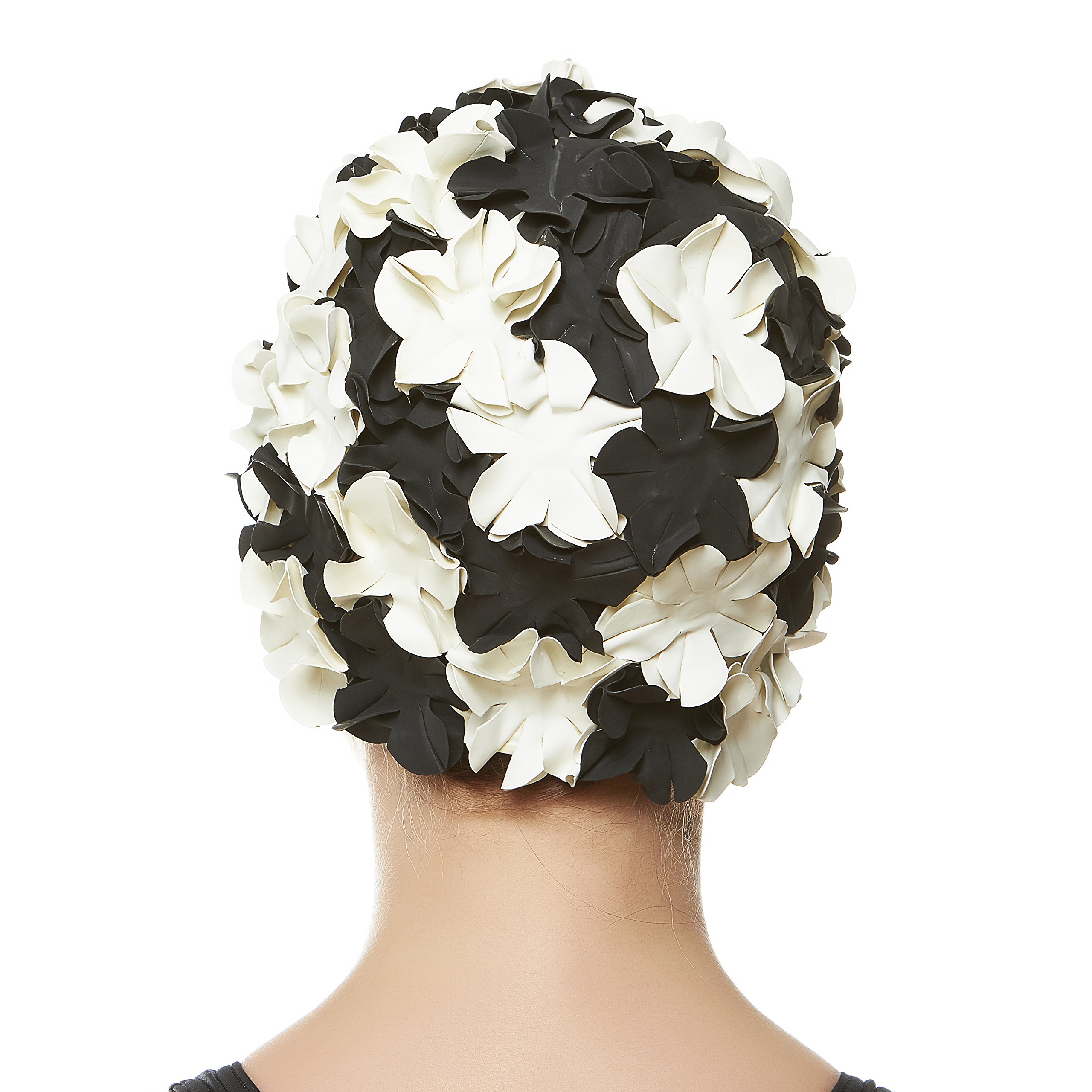 HEMOTON Bonnet De Bain Rétro à Fleurs – Tissu Doux Blanc, Antidérapant, UV, Pour Cheveux Bouclés Ou épais
