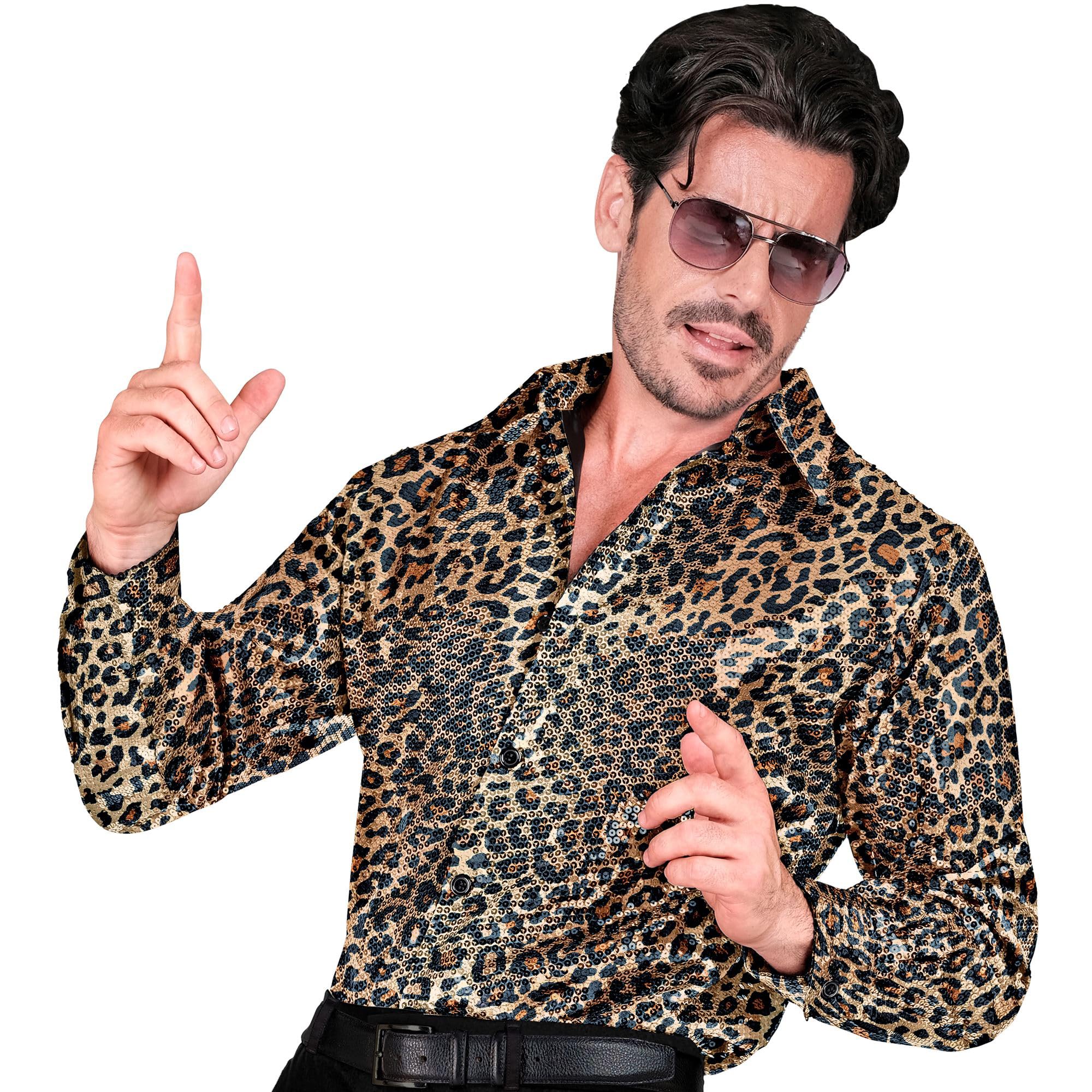 WIDMANN - Party Fashion Men's Sequin Shirt Leopard Print Disco Fever Bat Movie Shirt — image 1