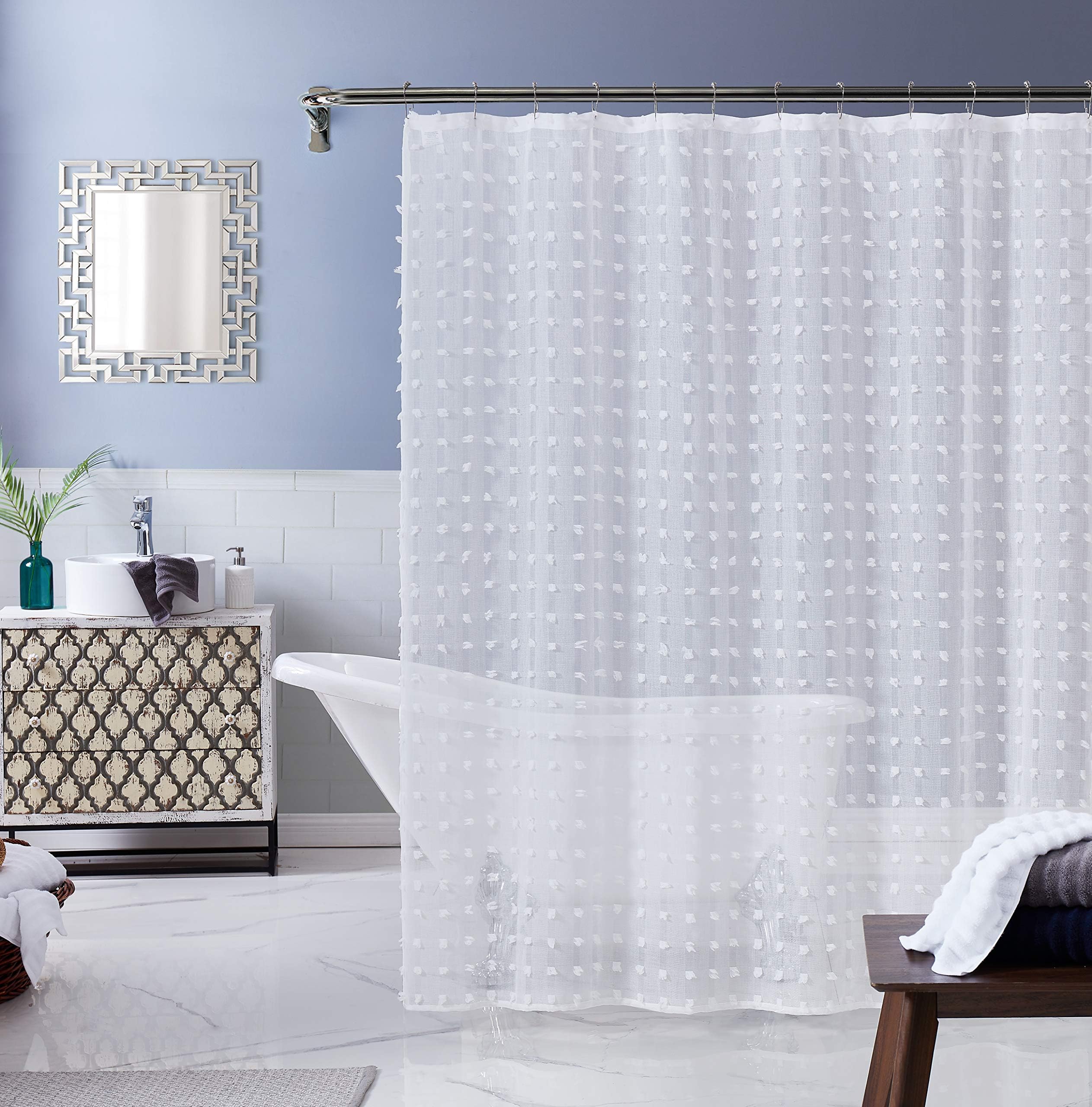 Dainty HomeLinen Waterproof Shower Curtain - Machine Washable 3D Floral Puff Cotton, Durable Bathroom Curtain, 70"x72", White - Perfect for Any Bathroom