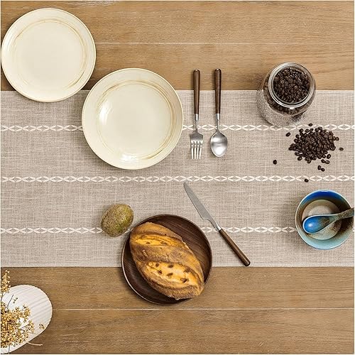 Miniatura 4 de ZeeMart Camino de mesa de granja, camino de mesa rústico de 90 pulgadas de largo, camino de mesa bohemio de lino, camino de mesa auxiliar trenzado a