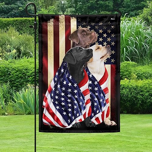 Miniatura 35 de Flagwix Tres Labrador Retriever Dogs, banderas de perro patriota americano, bandera de casa de 30 x 40 pulgadas, decoración para el hogar, exterior