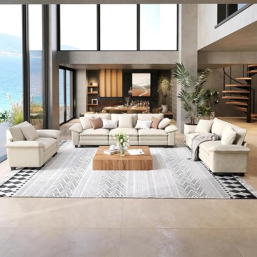 Miniatura 20 de Juego de sofá y sofá cama, asiento modular de chenilla extragrande y sofá de 3 plazas con almohadas, juego de muebles de sofá seccional moderno de