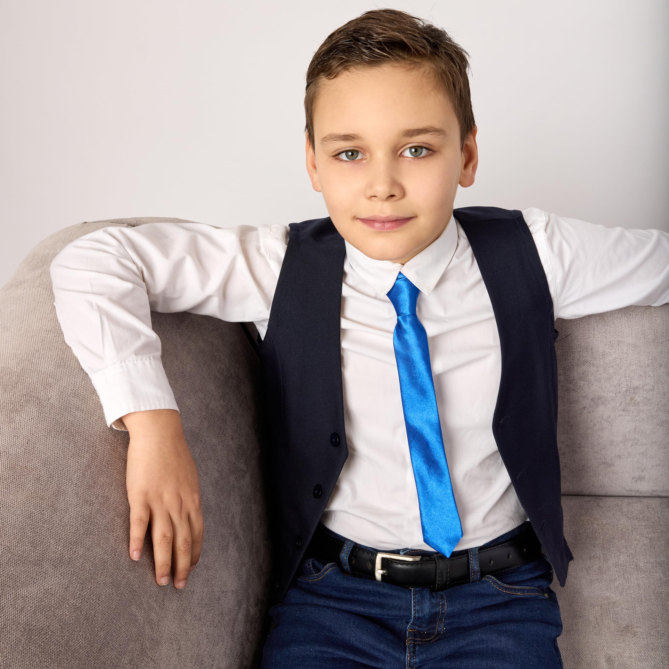 Ladeheid Corbata para niños para chicos - Aspecto elegante brillante, Pre-atada con cierre autoadherente, Perfecta para ocasiones especiales - Corbata de clip estilosa tamaño 31cm x 4cm TKS