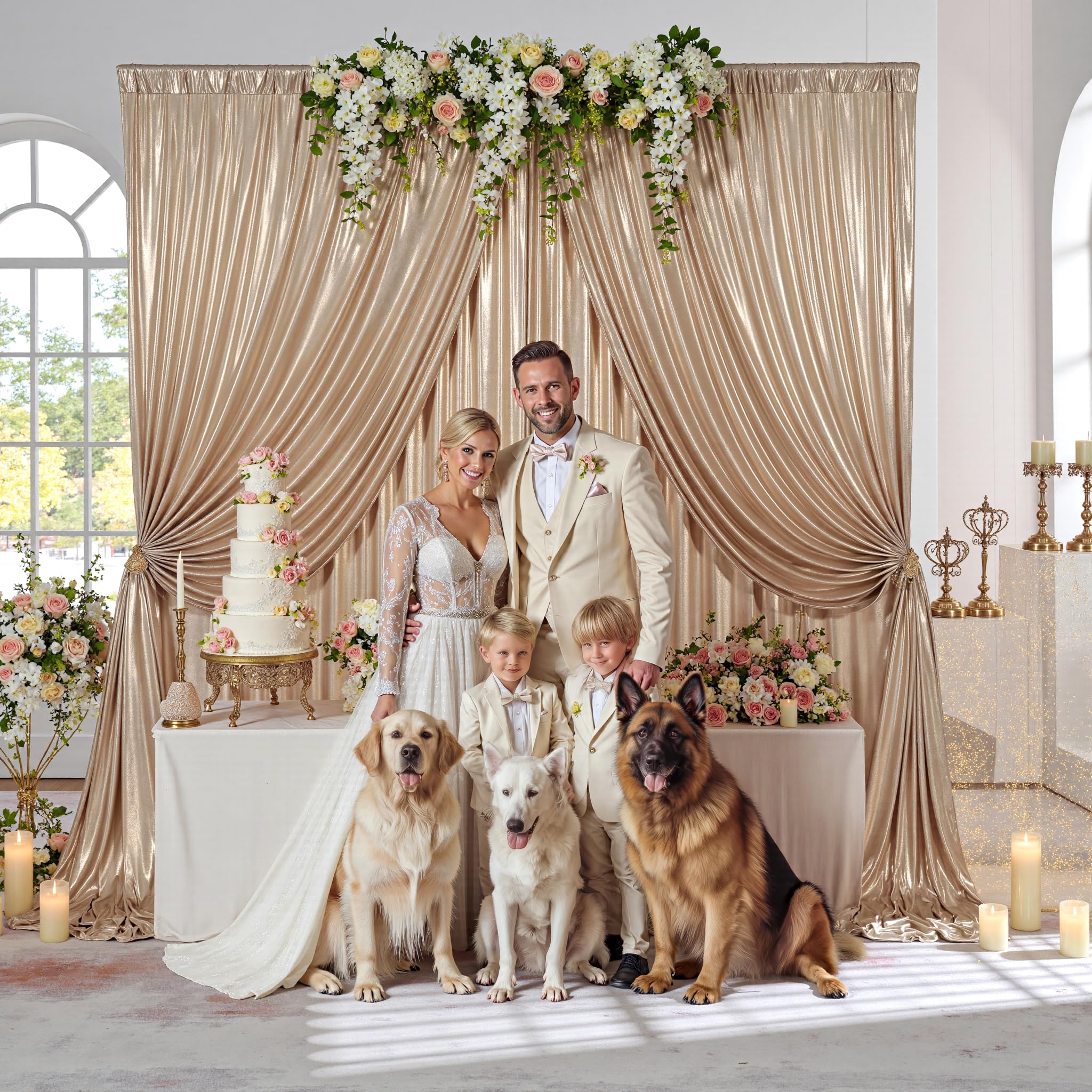 3 x 3 m, tenda con glitter champagne oro – 2 pezzi, 1,5 x 3 m, sfondo con paillettes senza pieghe, tende in tessuto decorativo luccicante per matrimoni, compleanni, servizi fotografici, festa di