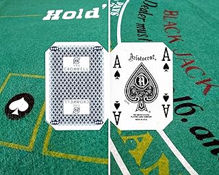 Blackjack & Texas Holdâ€™em Poker 2-Sided Premium Felt Layout 90cm x 180cm (3ft x 6ft) with Authentic Las Vegas Casino Table-Played Card Deck (Cromwell (Blue))