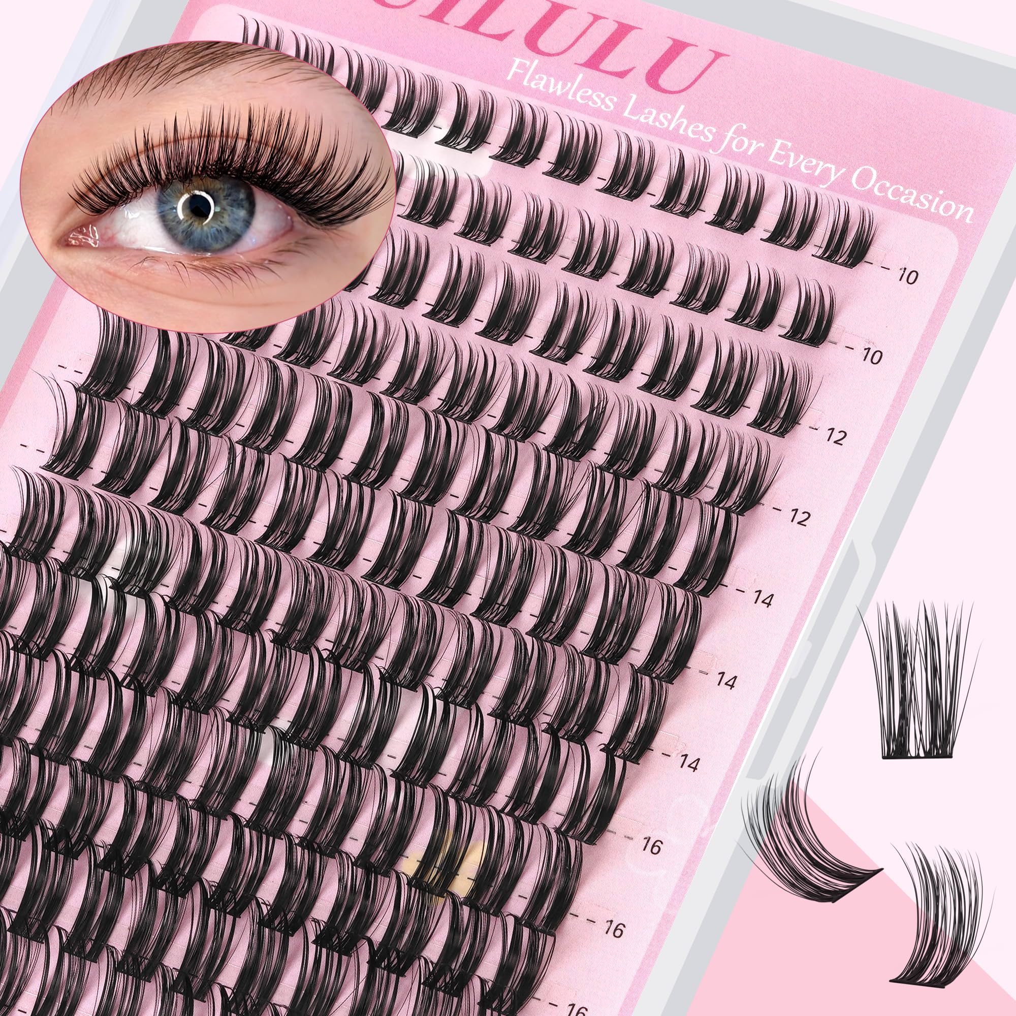 Uilulu Lashes Clusters D Curl Fluffy Lash Clusters 0 07D 10-18 MIX 144 Eyelashes Individual Lashes Clusters DIY