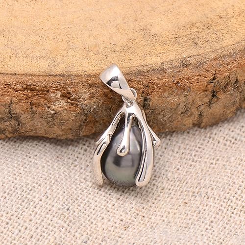 Miniatura 3 de 925 Sterling Silver Semi Baroque Tahitian Black Pearl Artistic Pendant Necklace