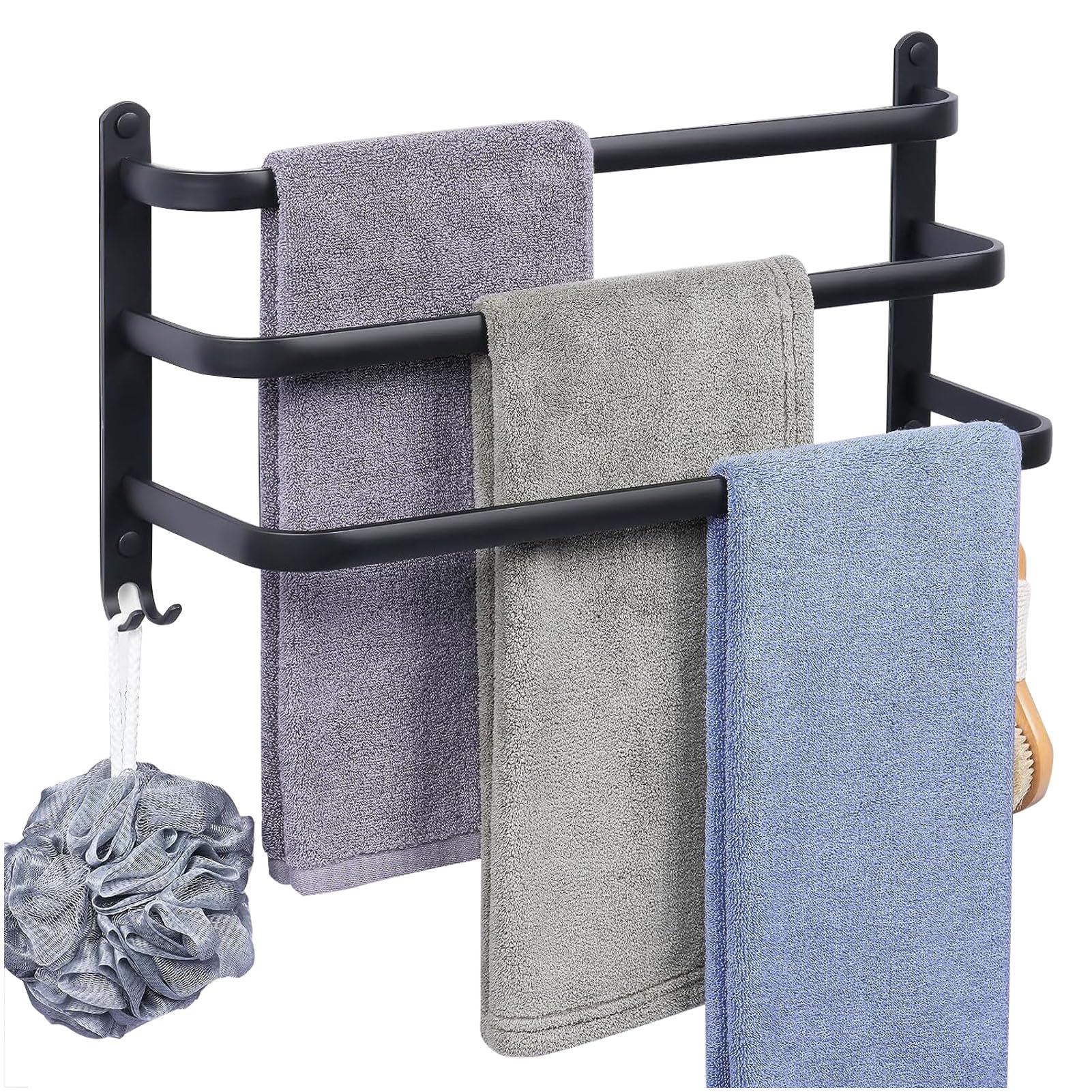 Porte-serviettes mural étagère à serviettes 3 barres 50cm support avec crochets de salle de bain