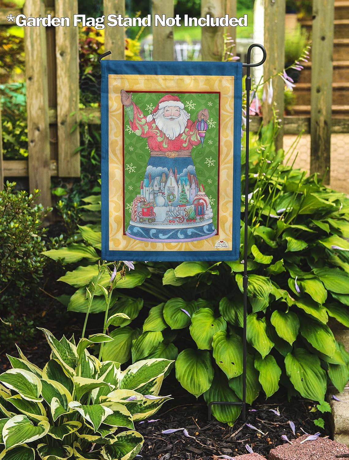 Flagology.com, Jim Shore, Jim Shore Santa with Train – Garden Flag 12.5" x 18", Outdoor Flag, Exclusive Premium Fabric, Christmas