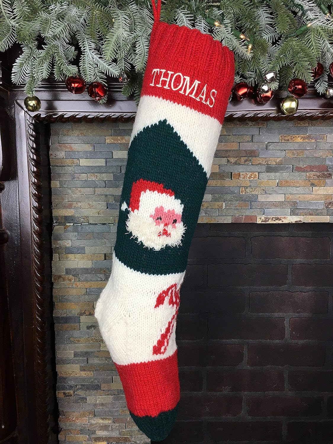 Personalized Christmas Stocking Hand Knit Santa