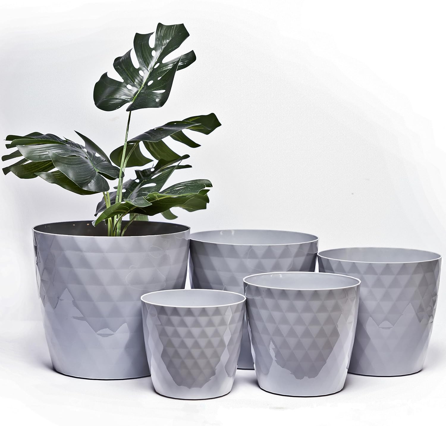 Home Garden Ornaments Grey Plant Pots Indoor Set of 5 Sizes 12/14/16/18