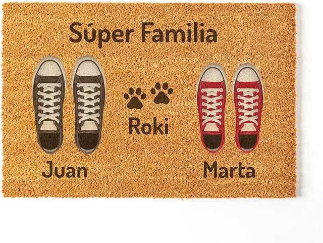 Paillasson Personnalisé Famille avec Chien | Tapis d'Entrée 70x40cm en Fibre de Coco