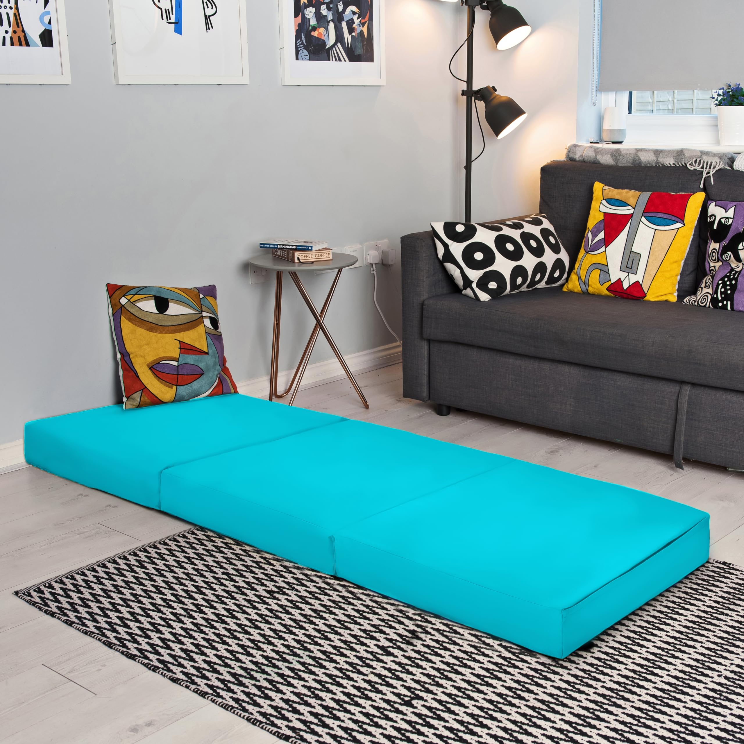 Loft 25 Materasso a Z Singolo | Letto a Z Resistente all'acqua | Dormire per gli Ospiti in Soggiorno | Leggera Divano Sedia Futon per Esterni | Comoda e Durevole (Turchese)