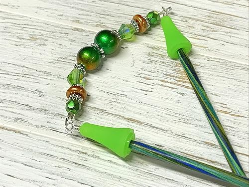 Miniatura 3 de Green Cooper Beaded Knitting Needle Point Protector Stitch Saver for Knitters