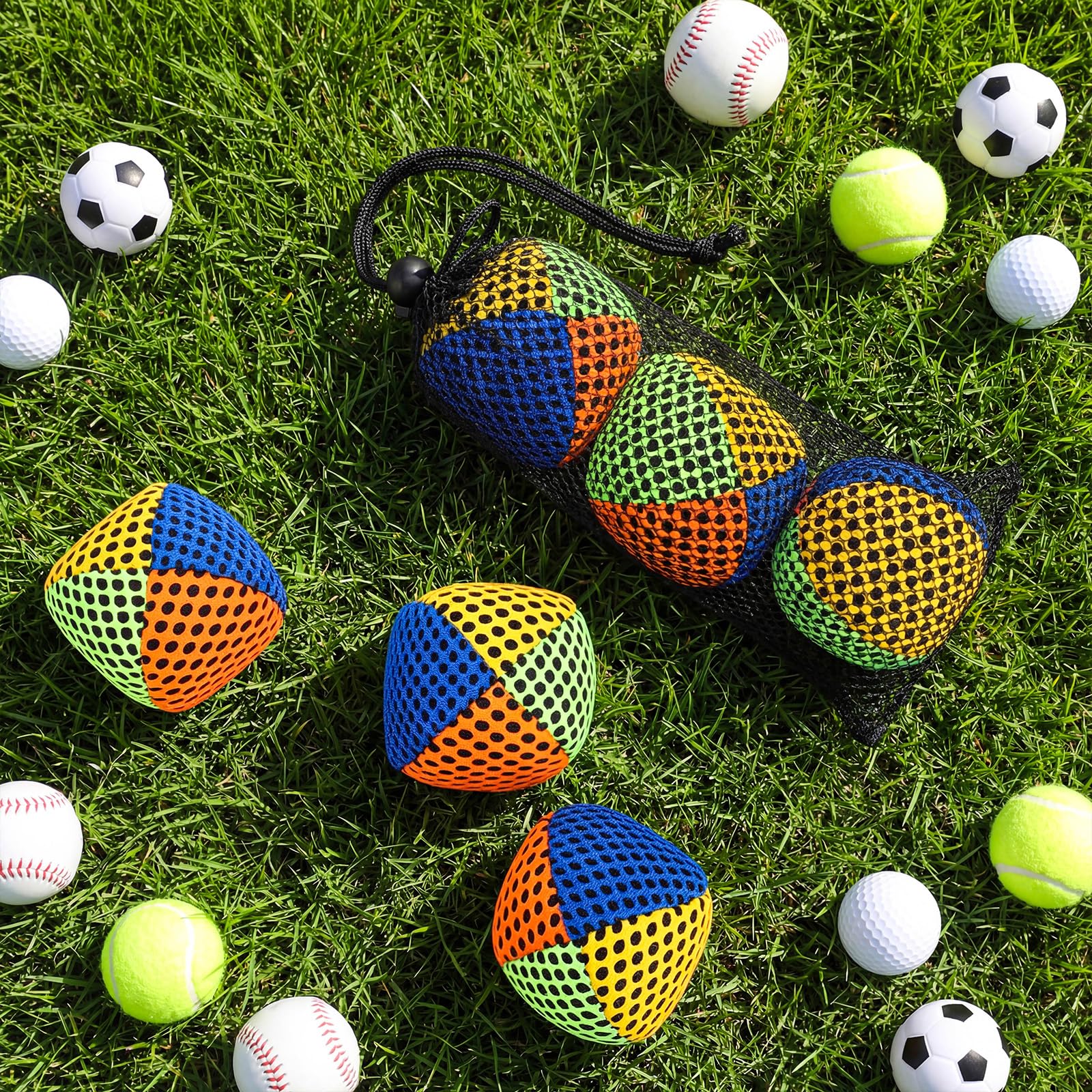 Soulchen Juego de 6 bolas de malabares para principiantes, malabares, juego de bolas de malabares duradero para principiantes y profesionales (rojo, amarillo, azul, espejo de poliuretano)