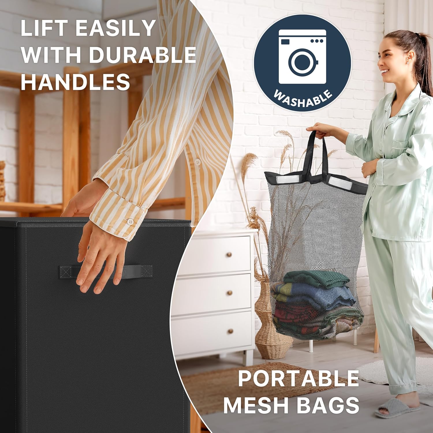 Simple Houseware Double Laundry Hamper with Lid and Removable Bags, Black