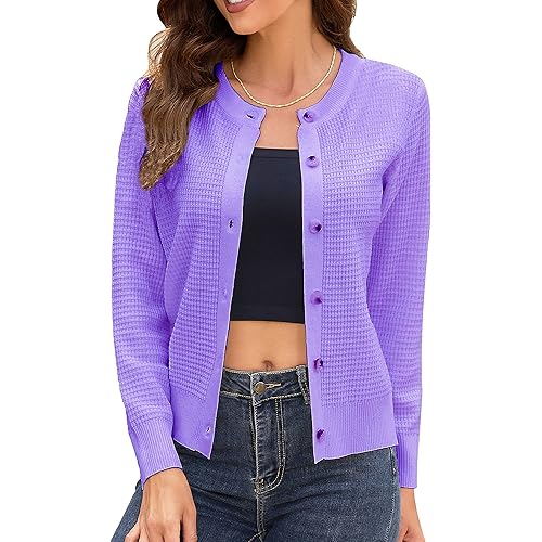 Women's Crew Neck Button Down Long Sleeve Solid Knit Classic Cardigan Sweater
