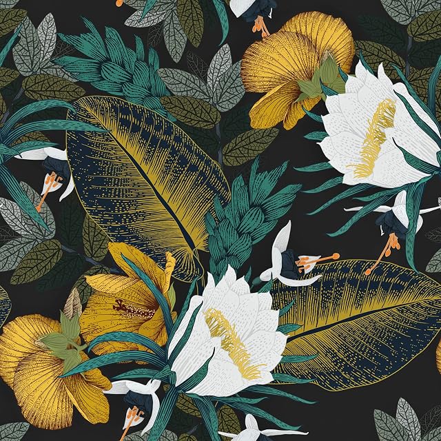Black Floral Wallpaper Peel and Stick Golden Leaf Self Adhesive Wallpaper for Living Room Bedroom Waterproof Tropical Botanical Art Deco Wallpaper Vintage Vinyl Floral Wallpaper Sticky Back Plastic