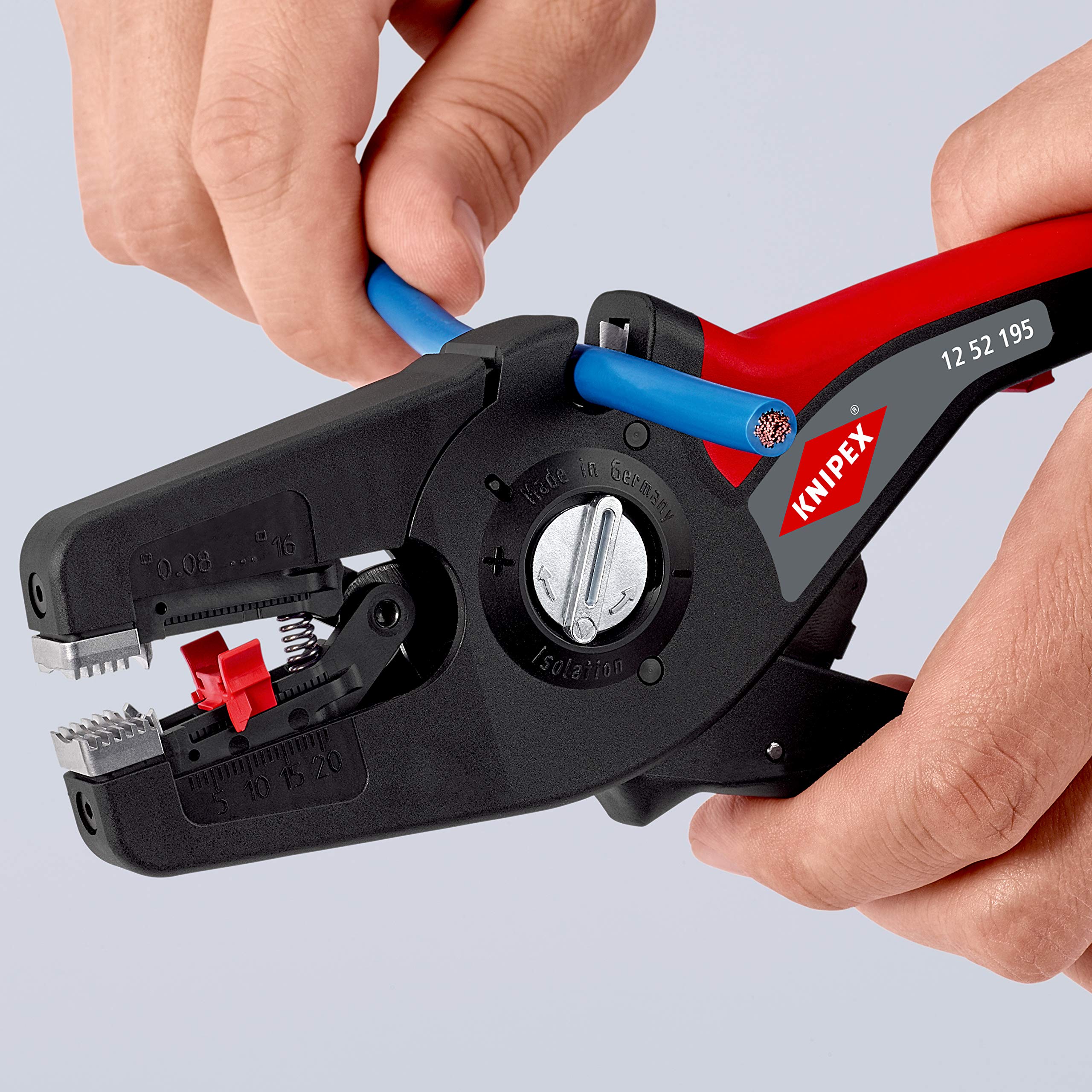 KNIPEX PreciStrip16 Automatische Abisolierzange, in Blister, 0,08-16 mm², Feinjustierung, einstellbarer Längenanschlag, 12 52 195 SB