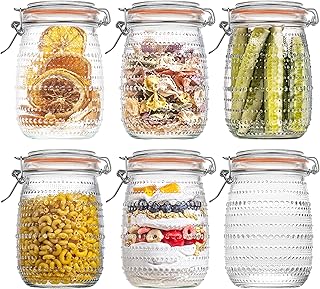 32 Oz Glass Mason Jars with Airtight Lids 6 Pack, Wide Mouth Canning Jar...