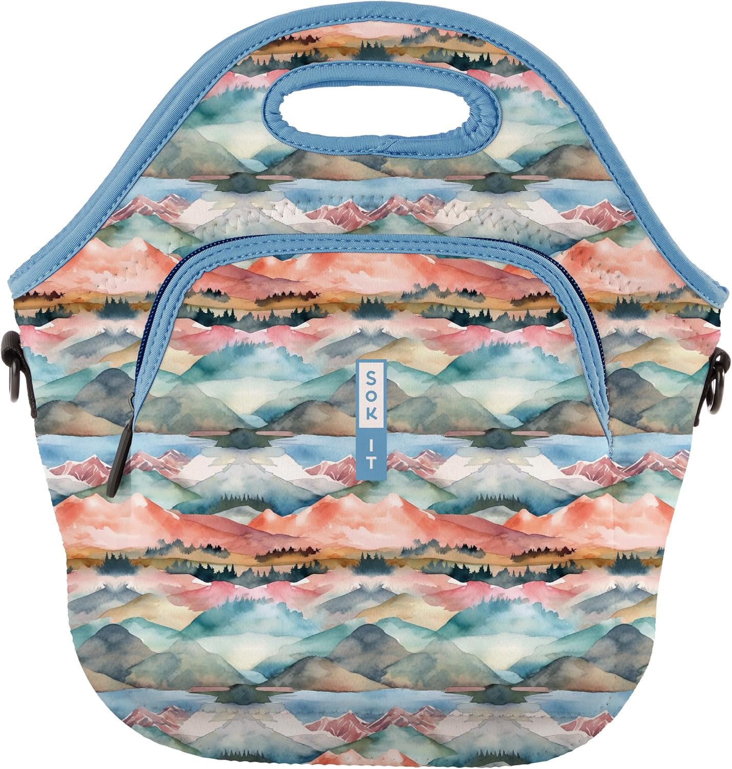 Sok It LunchTote Zippered Bag Insulated Neoprene Caddy (Wanderlust Wonders, X-Large 6.5 Quart Lunch Tote)