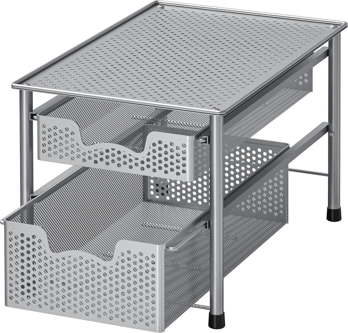 Stackable 2 Tier Sliding Basket Organizer Drawer, Silver