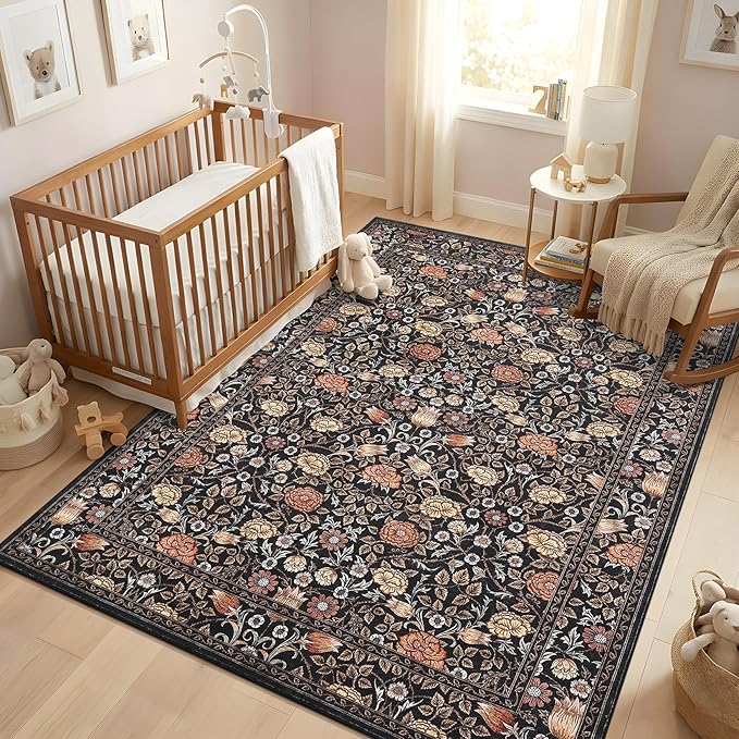 Alfombra Vintage GarveeHome Marrón 5x7 Antideslizante Lavable miniatura 4